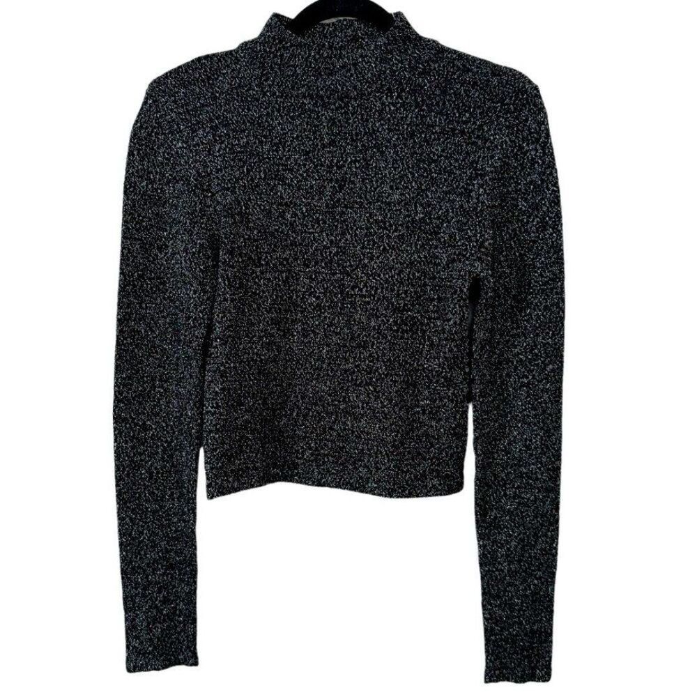 Forever 21 Women's Black Lurex Long Sleeve Halter Blouse Size M